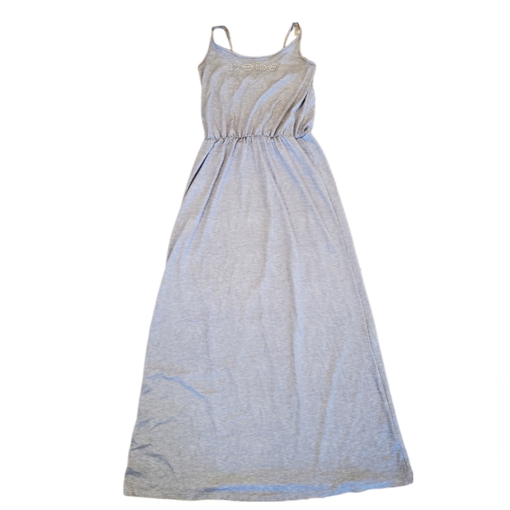 Bebe Silver Gray Maxi Bling Logo Sundress Size Small